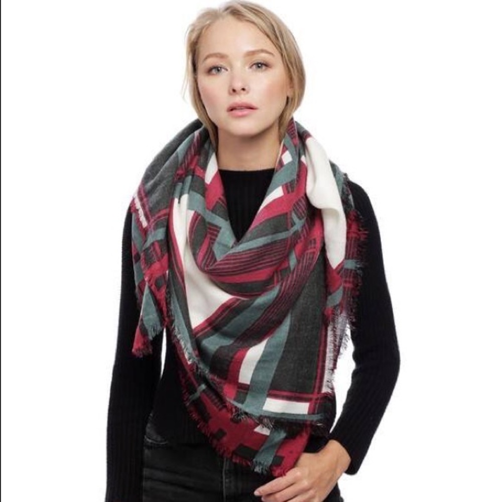 Plaid Square Fringe Scarf